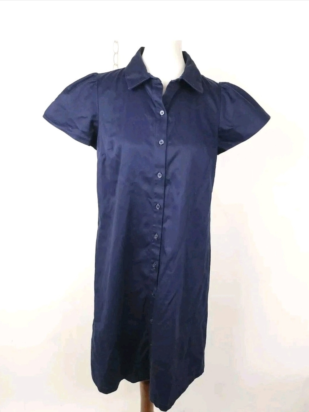 NWT! DKNY Navy Blue Short Sleeve Collared Knee Length Stretch Shirt Dress Sz: 4